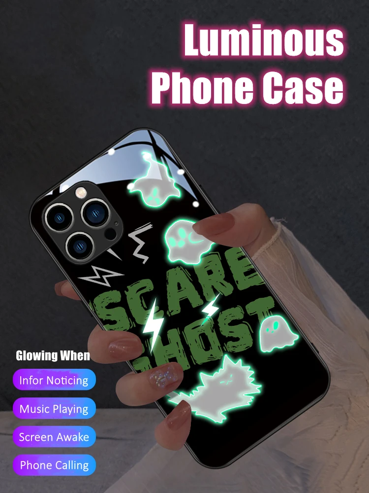 

Ghost LED Light Glowing Luminous Phone Case Friend Birthday Cool Gift for Samsung S24 S22 S23 Note 10 20 A14 A54 A73 Plus Ultra