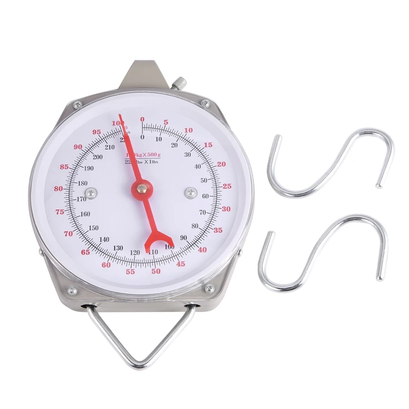 

Promotion! 100Kg 220Lbs Hanging Scale Capacity Alloy Mechanical Hanging Scales With 2 Hook