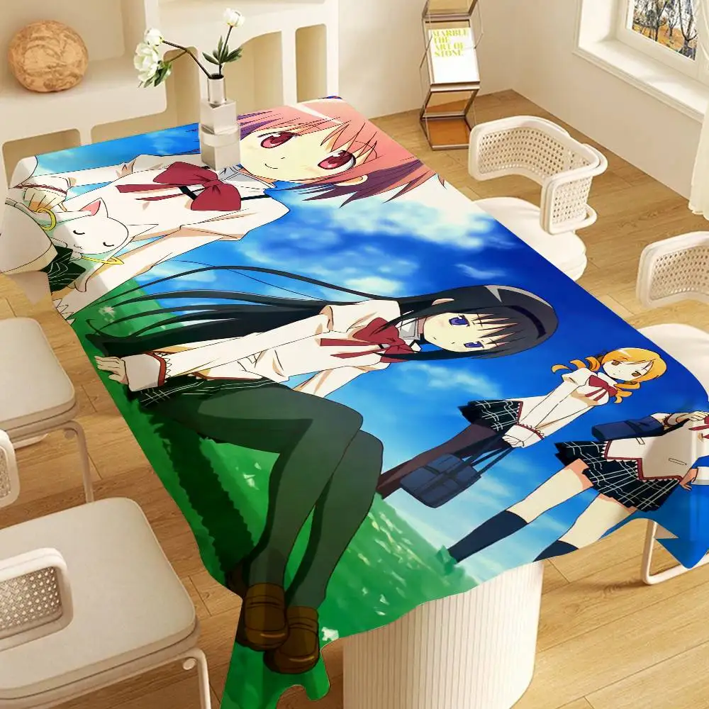 Anime Puella Magi Madoka Magica Rectangle Tablecloths Printed Table Cloth for Farmhouse Holiday Wedding Party Dining Table Decor