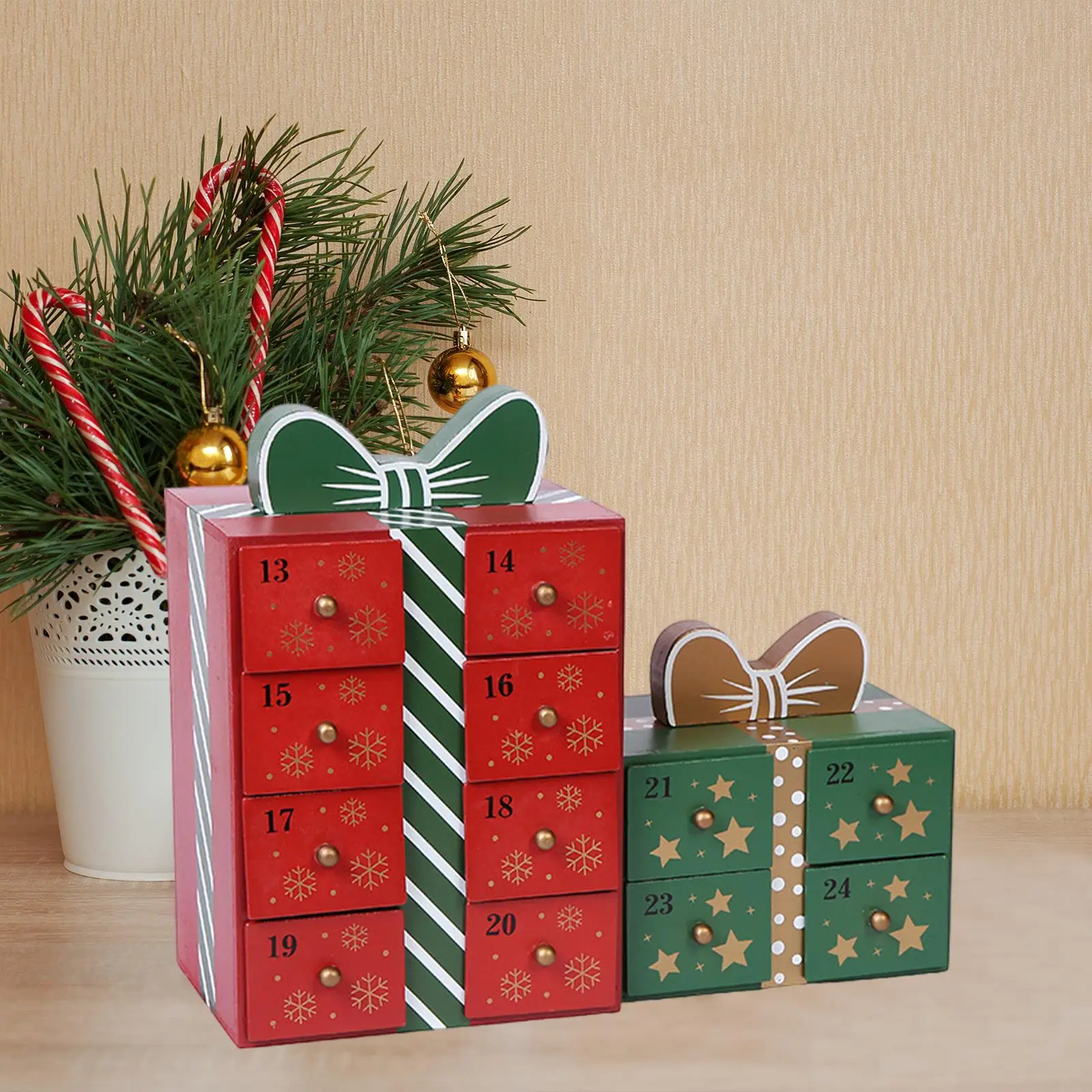 قطعة مركزية لتقويم القدوم الخشبي لعيد الميلاد مع أدراج تخزين لـ #1