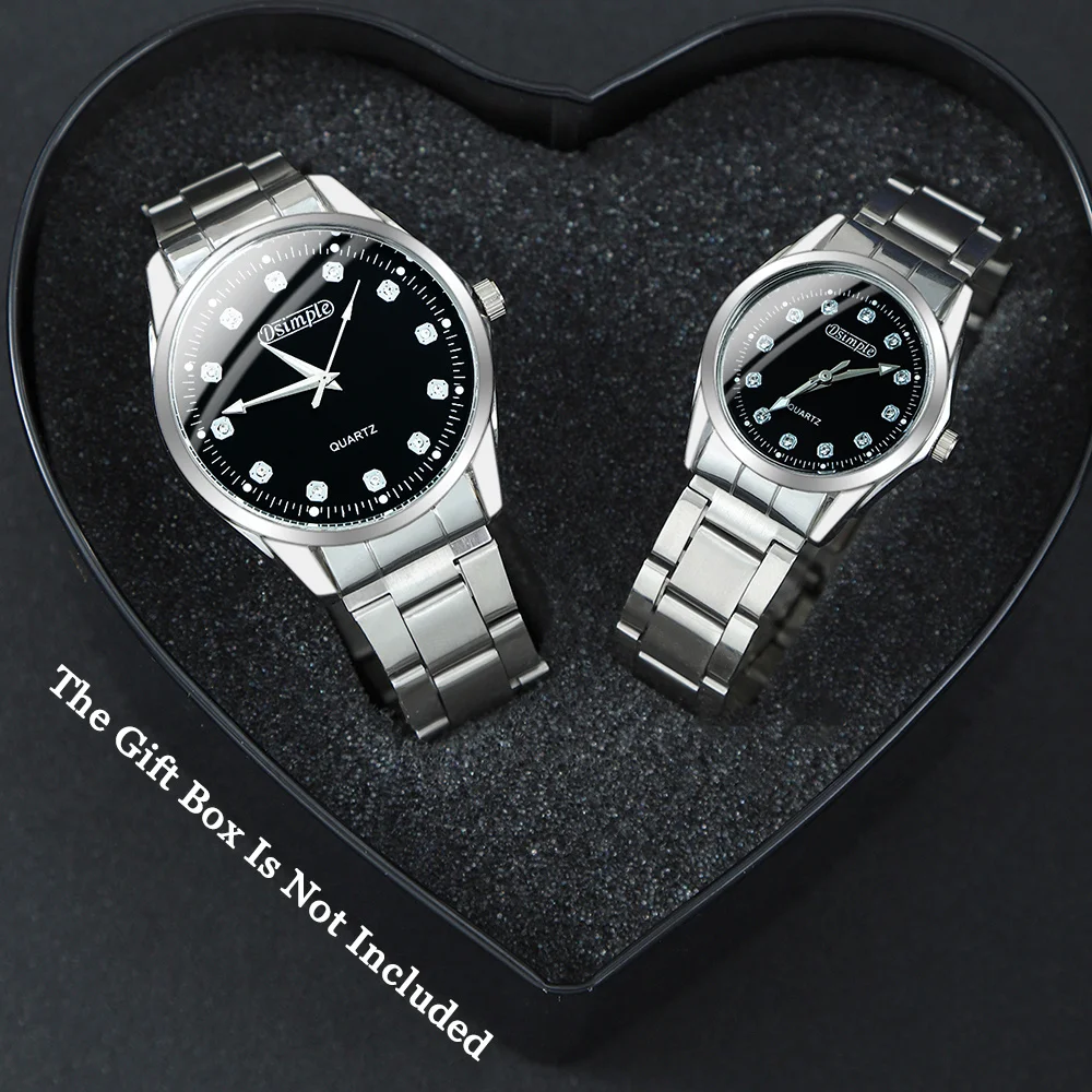 2 unids/set elegante conjunto de relojes para parejas, correa de acero inoxidable, movimiento de cuarzo, minimalista |   Relojes de pareja |   Regalos del Día de San Valentín