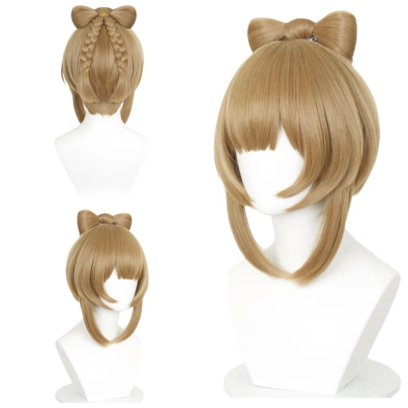 

Pre-Styled Yaoyao Cosplay Wig Brown Bow Double Braided Heat Resistant Synthetic Hair Natural Looking for Anime Cosplay Comic Con