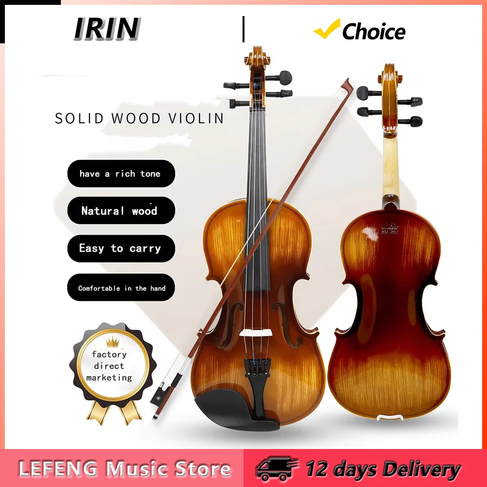 

IRIN AV-207 4/4 Violin Solid Wood Violin Set with Case Accessory Professional Stringed Instruments for Playing and Practising