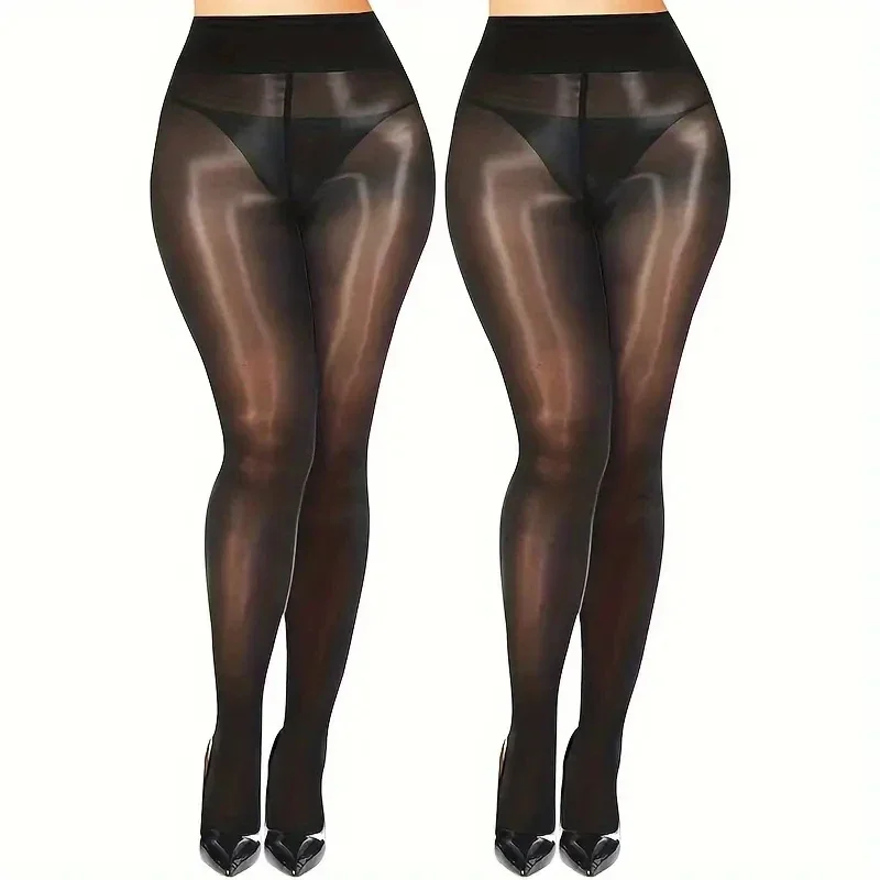 2 пары женских блестящих колготок, блестящие масляные колготки, блестящие моделирующие тело, супер блестящие прозрачные колготки с высокой талией