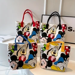 Large Capacity Mickey Mouse Cartoon Canvas Tote Handbag - Women's Fashion Shoulder Bag with Zipper and Button Closure