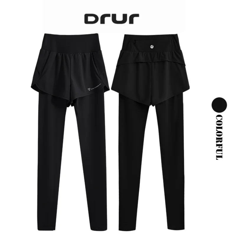 DRUR Yoga Pants Women High Waist Fake Two Piece Lightweight Sports Leggings Female Golf Wear Seamless Fitness Tights Sportswear