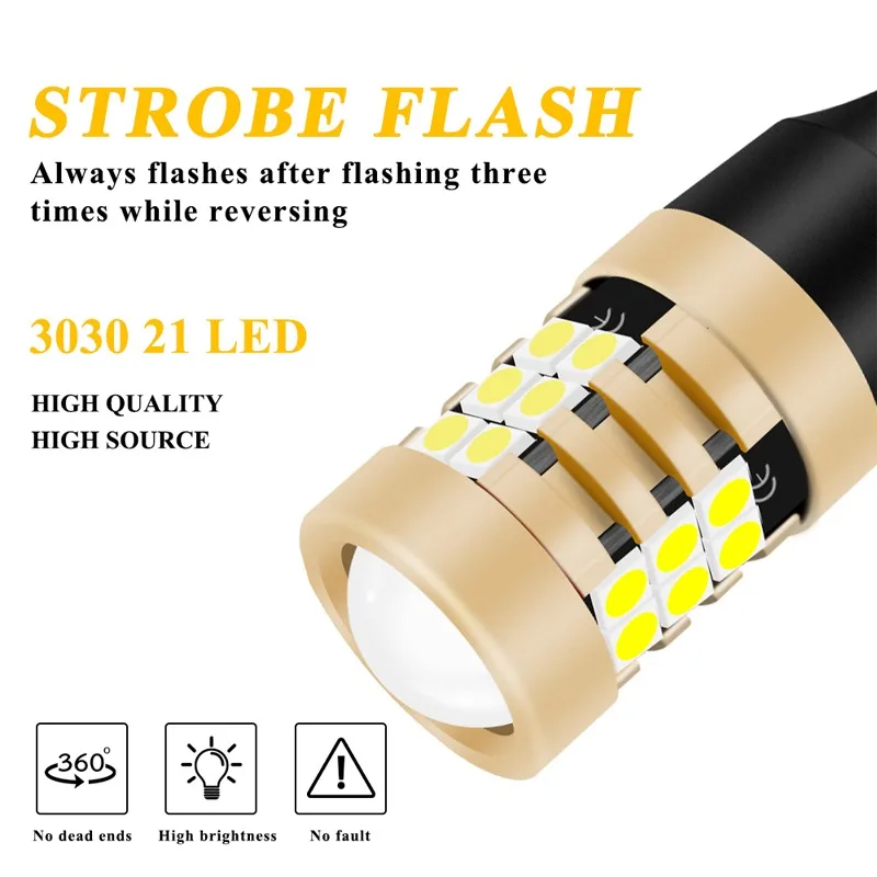 2PCS Strobe 3 Time LED T15 7440 W21W 1156 BA15S P21W W16W Car Turn Signal Light Backup Reversing Lamp 921 912 3030 SMD LED Bulbs