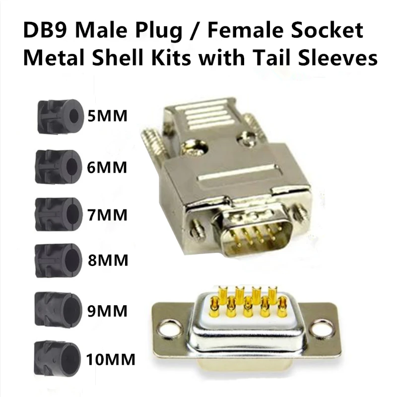 

DB9 Male Plug / Female Socket Metal Shell Kit with Tail Sleeves RS232 9 Pin Serial Connector RS485 RS422 COM D-SUB9 Adapters