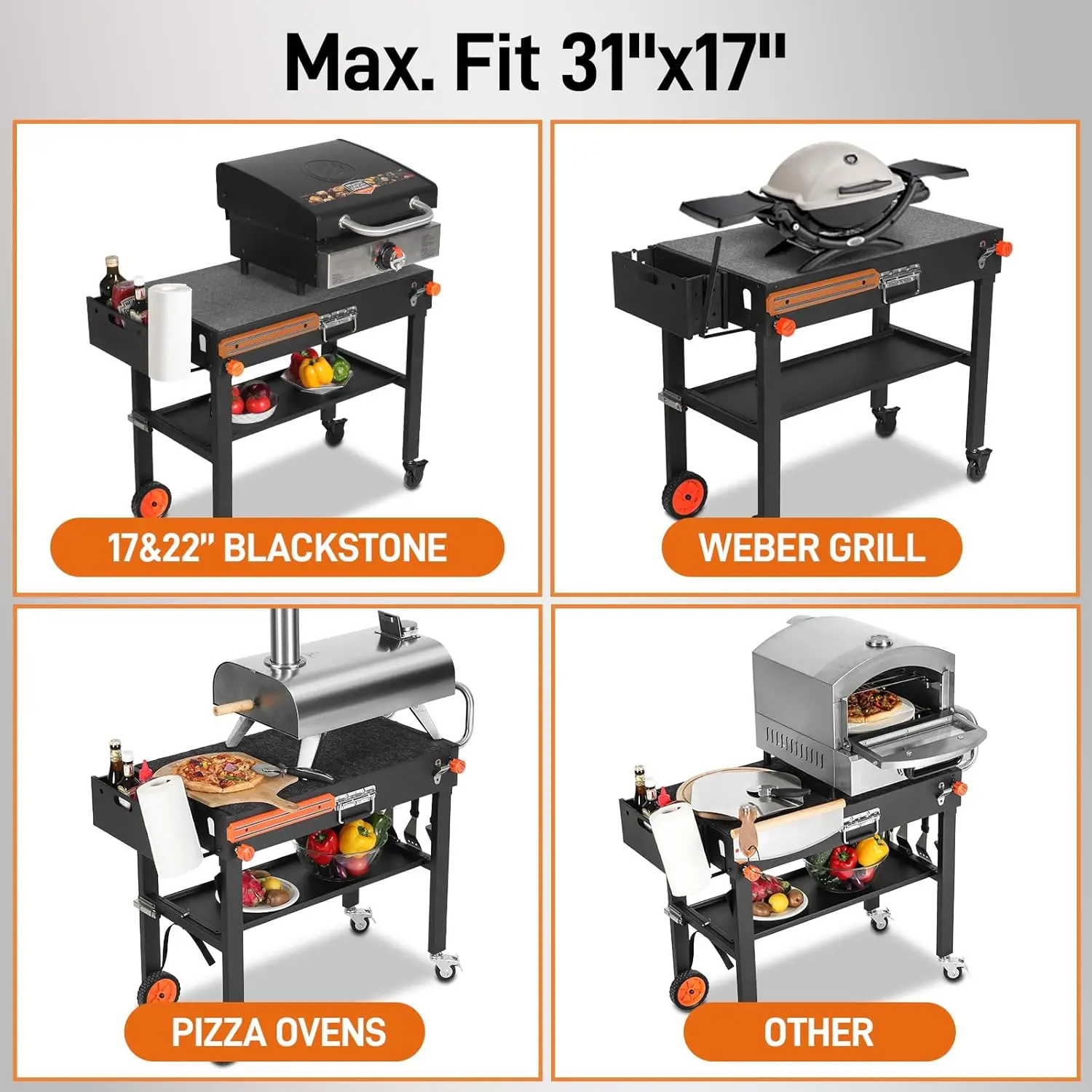 Outdoor Grill Table Stand, Blackstone Stand for 22 inch with , Sturdy Blackstone griddle table, Grill Cart with wheels, Pizza Ov