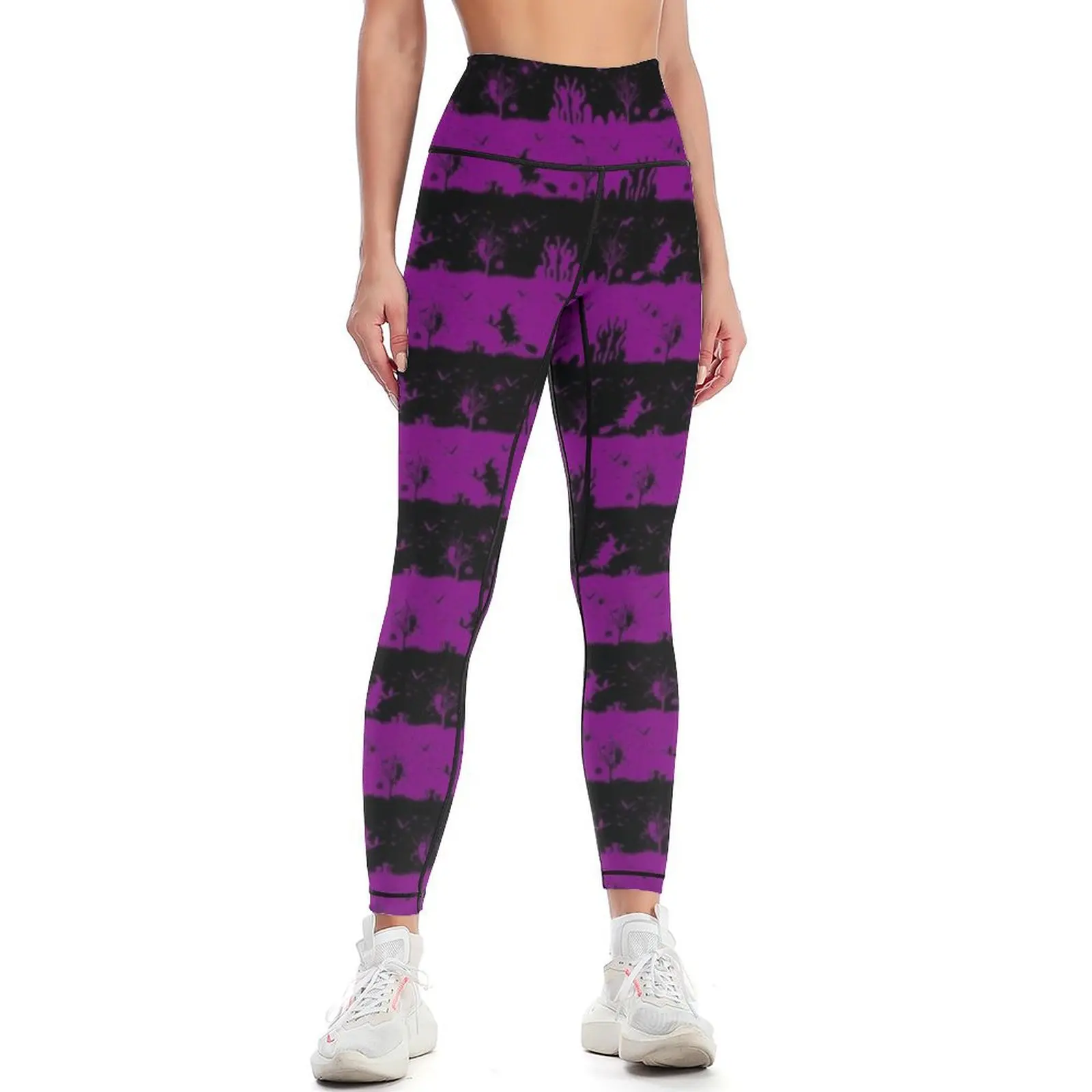 Zombie Purple and Black Halloween Nightmare Stripes Leggings fitness set gym sport pants Womens Leggings