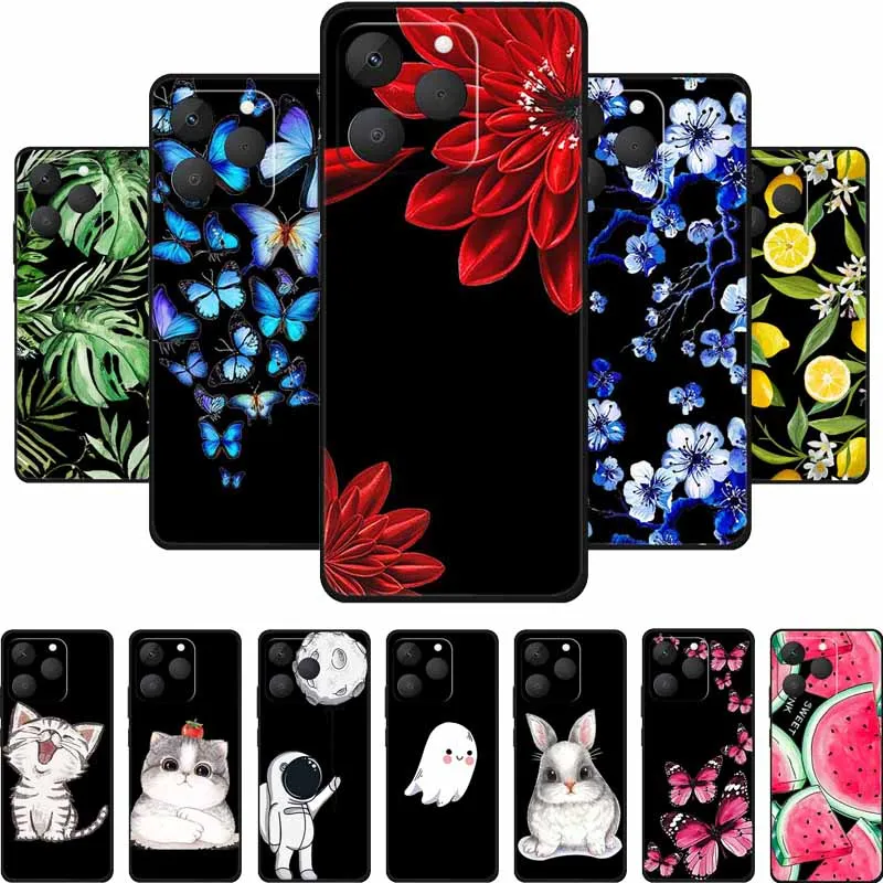 

Черный силиконовый чехол для Realme 15T 5G 2025, противоударный мягкий чехол с милым мультяшным котом, чехол для телефона Realme 15T 15 T