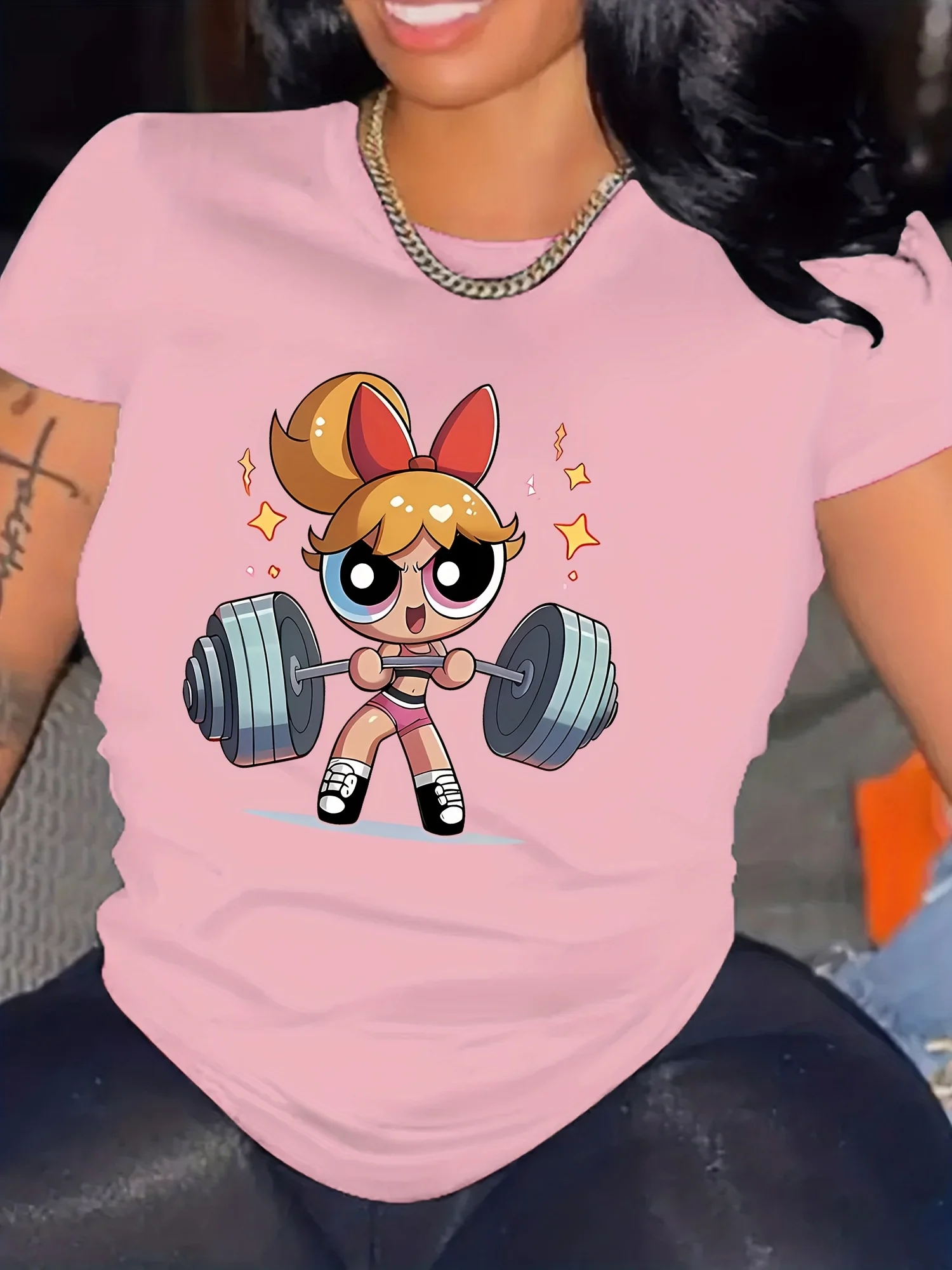 Women'S Cute Anime Lifting Weights Graphic Workout Tee All-Season Gym Casual for Women Harajuku Sleeve Casual Aesthetic Clothes