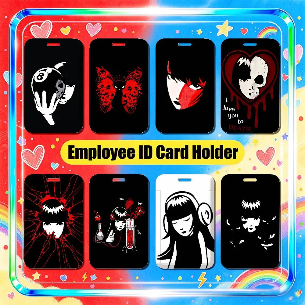 For Emily The Strange Employee ID Card Holder Office Work Student Bank Credit Decoration Case Badge