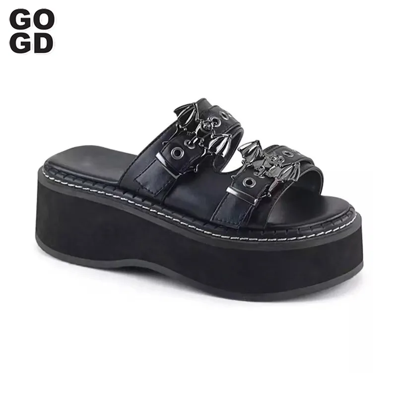 

GOGD Fashion Women's Summer Slippers Round Head Thick Sole Rivet Sandals 6CM Platform Peep Toe Outdoor Comfortable Shoes