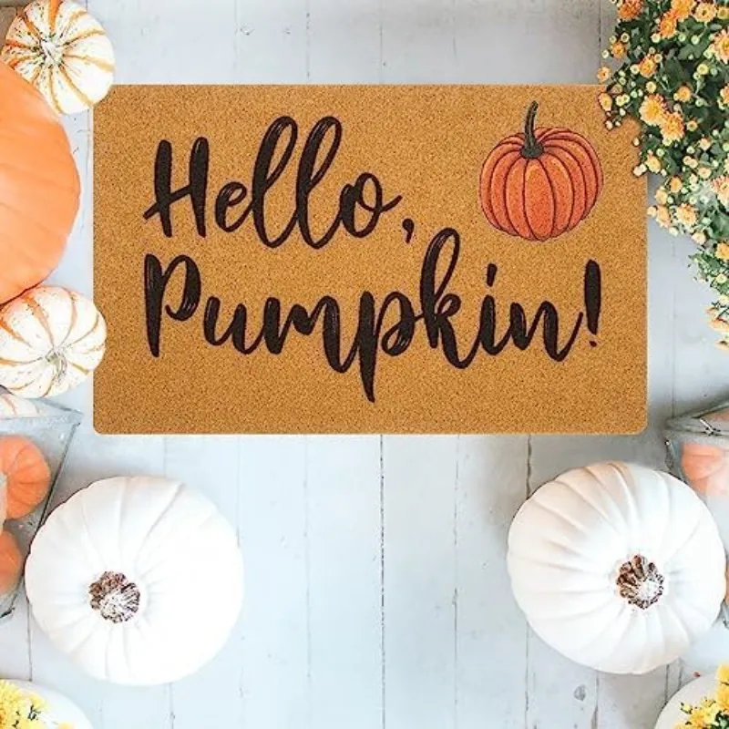 Hello Pumpkin Print Mat Welcome Indoor Outside Doormat Entrance Entry Door Rug Blacking for Kitchen Decor Gifts Machine Washable