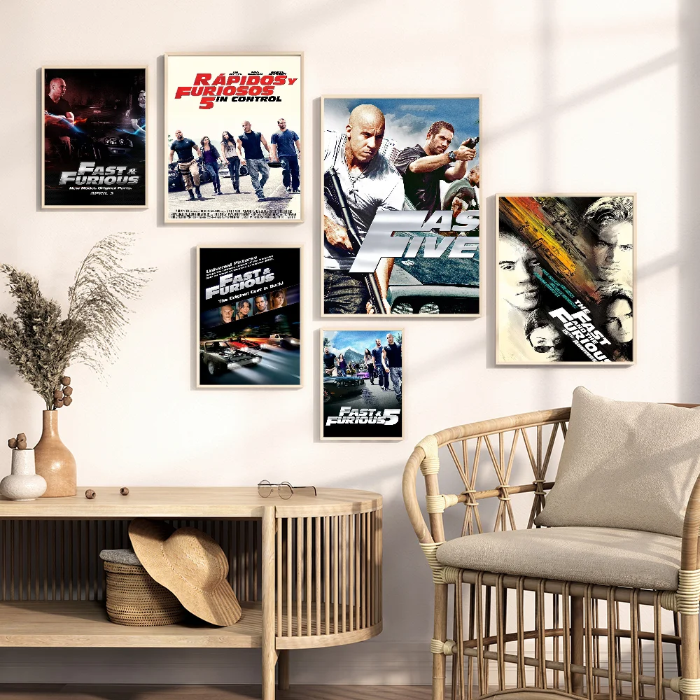 Fast Furious Classic Movie Movie Sticky Posters Fancy Wall Sticker For Living Room Bar Decoration Vintage Decorative Painting