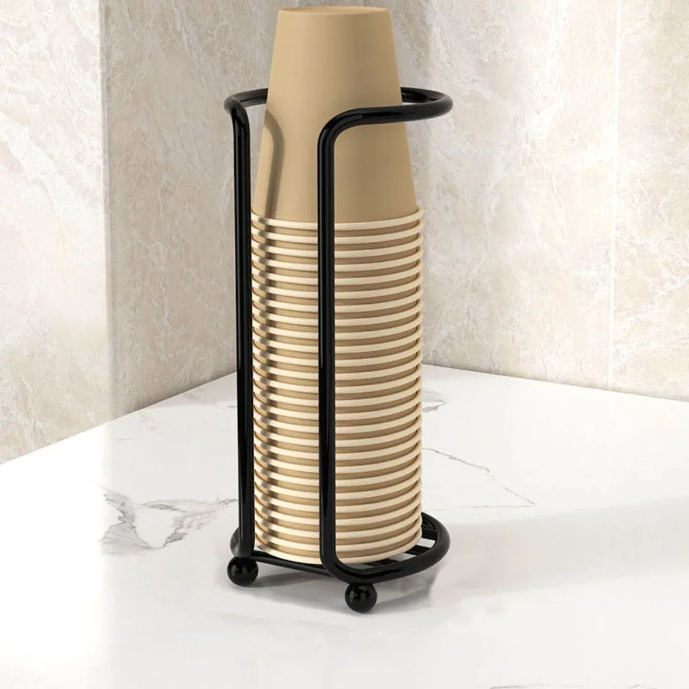 حامل أكواب ورقي للمطبخ معدني بسعة كبيرة ورف تخزين الأكواب بطبقة واحدة وتصميم مجوف #2