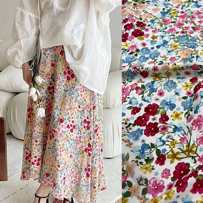 140CM Wide 18MM Silk Crepe de Chine Fabric,Gorgeous Colorful Floral Print Stretch Silk Fabric for Cheongsam Pants Dress D1690