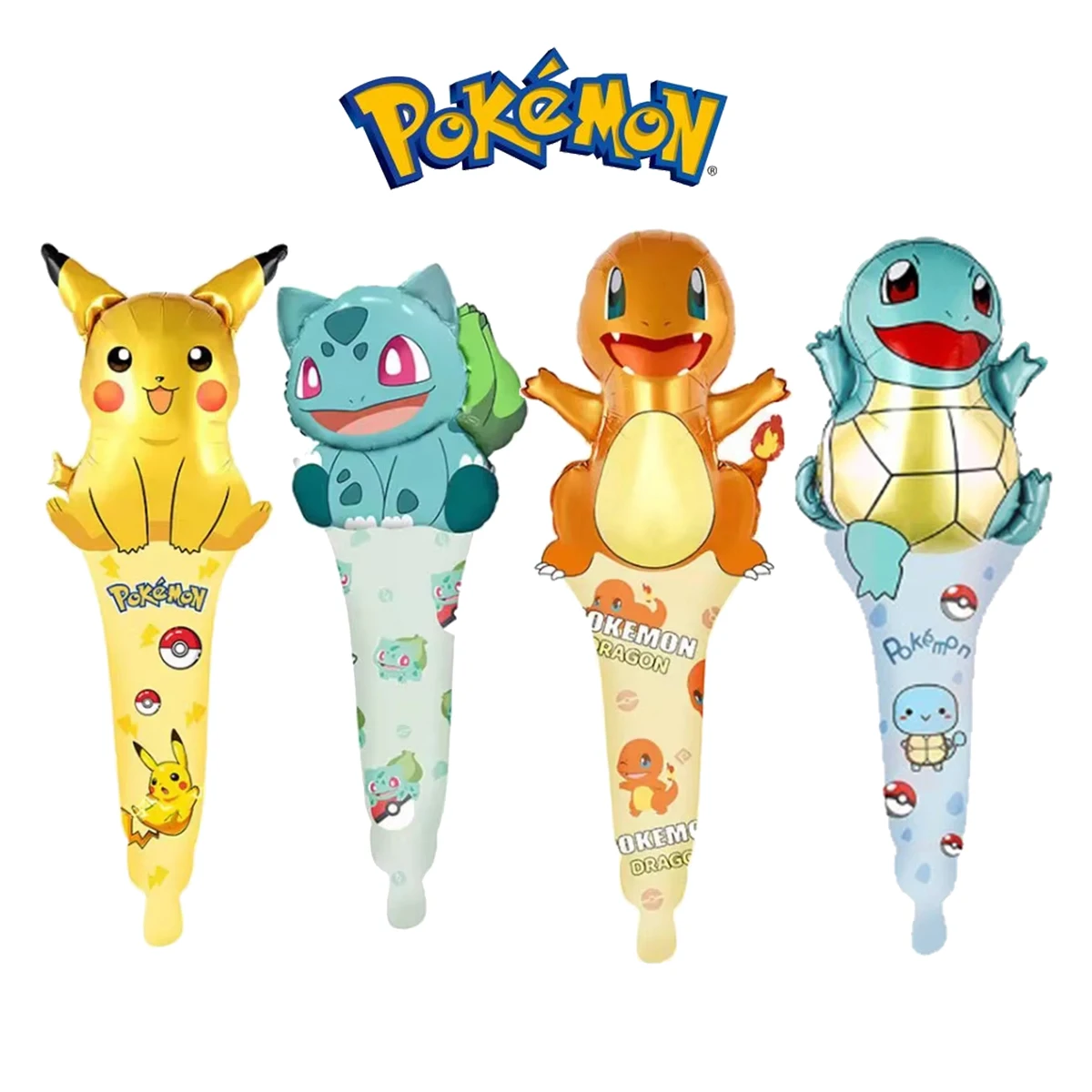 

1/4Pcs Pokemon Hand Stick Foil Balloons Birthday Party Supplies Inflatable Toys Gifts Pikachu Bulbasaur Charmander Squirtle Ball