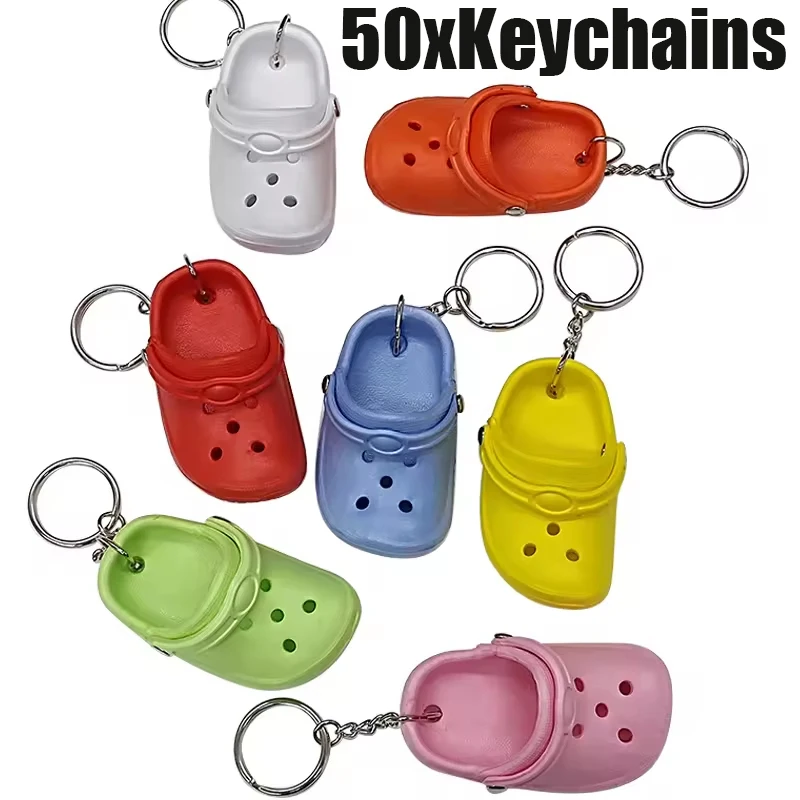 50Pcs Mini Clog Slipper Keychains Assorted Color Bag Hanging Decor Gifts