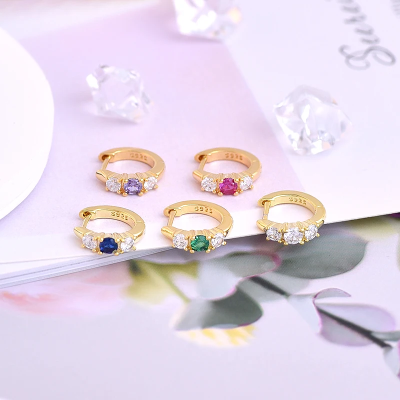 925 Sterling Silver Needle Fashion Multicolor Hoop Earrings for Women Colorful Crystal Gold Silver Earrings Fine Jewelry Gifts