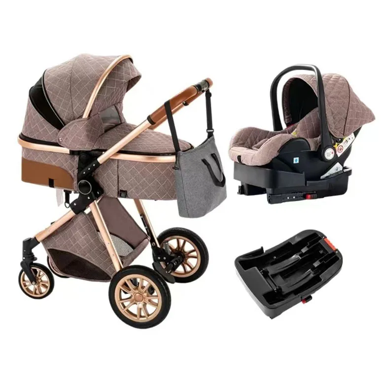 2-in-1 High Landscape Baby Stroller, Reversible & Reclining Infant Pushchair, Shock Absorption, Foldable Newborn Travel System w