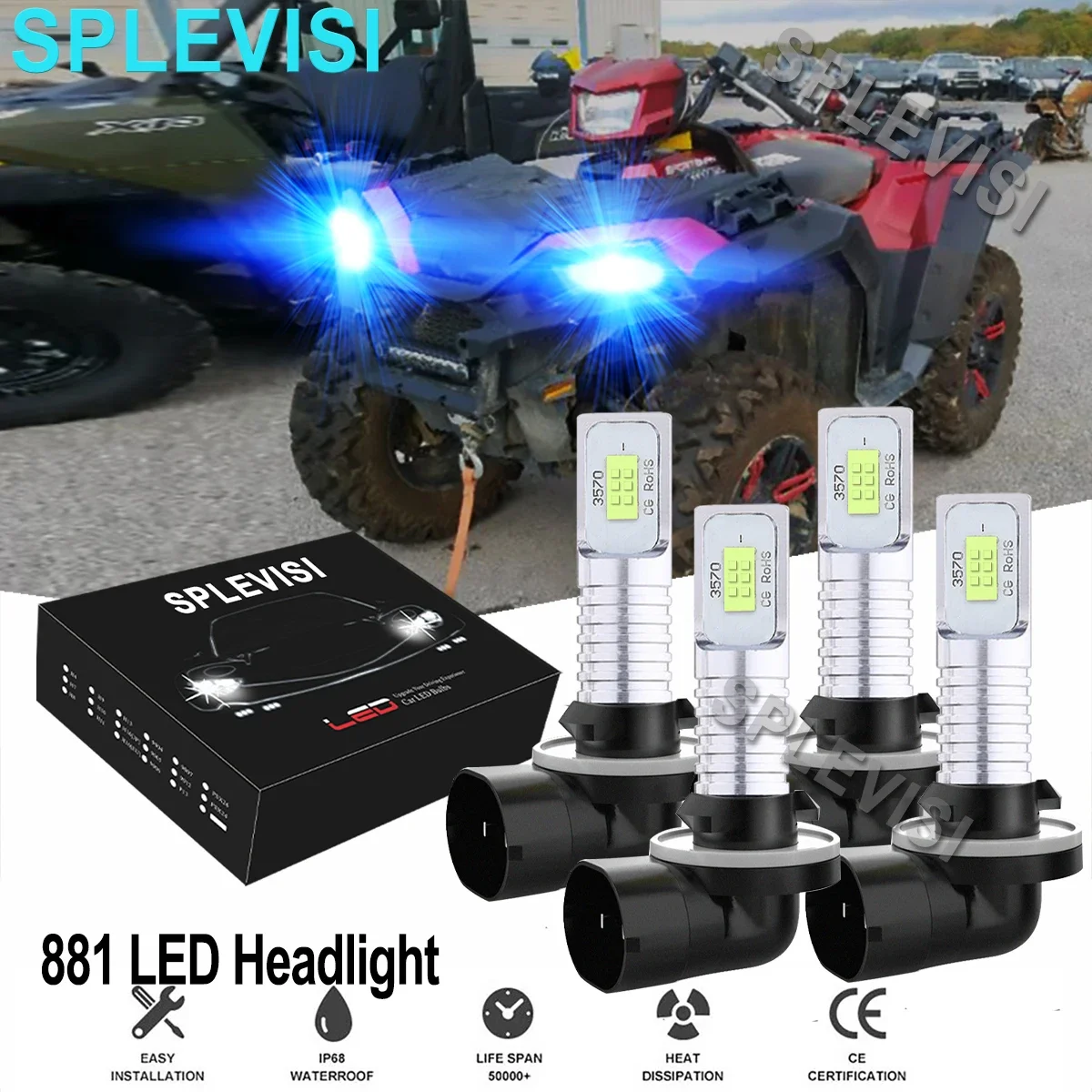 

4x Ice Blue LED Headlight For POLARIS RZR570 2012-2015 MAGNUM 330 2005-2006 HAWKEYE 300 2006-2011 ACE 150 500 570 900 2016-2018