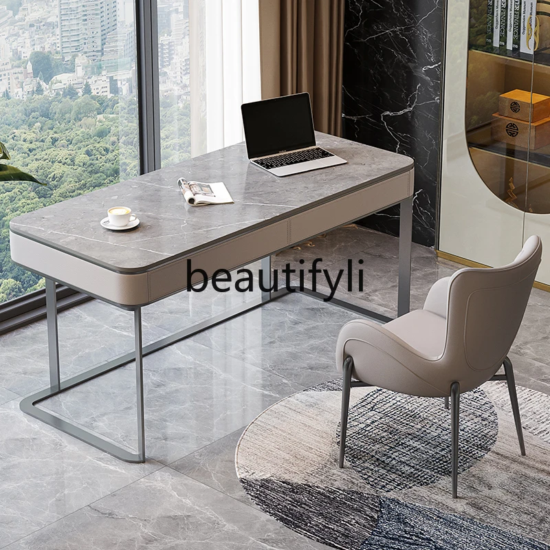

Modern Simple Modern Stainless Steel Marble Writing Desk Home Computer Light Luxury Desk