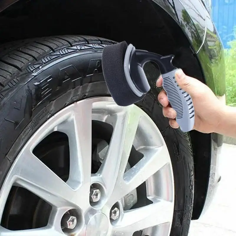 Tire Dressing Brush Car Tire Shine Applicator Brush Curved Portable Brush With Detachable Sponge Multipurpose Brush For Tire