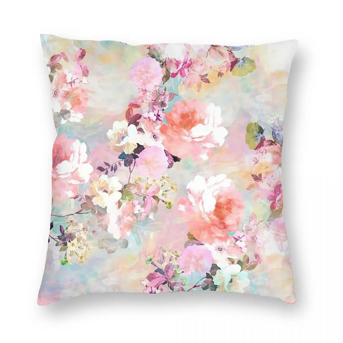 

Романтическая розовая бирюзовая акварельная шикарная квадратная наволочка с цветочным принтом, удобная наволочка, наволочка для домашнего дивана