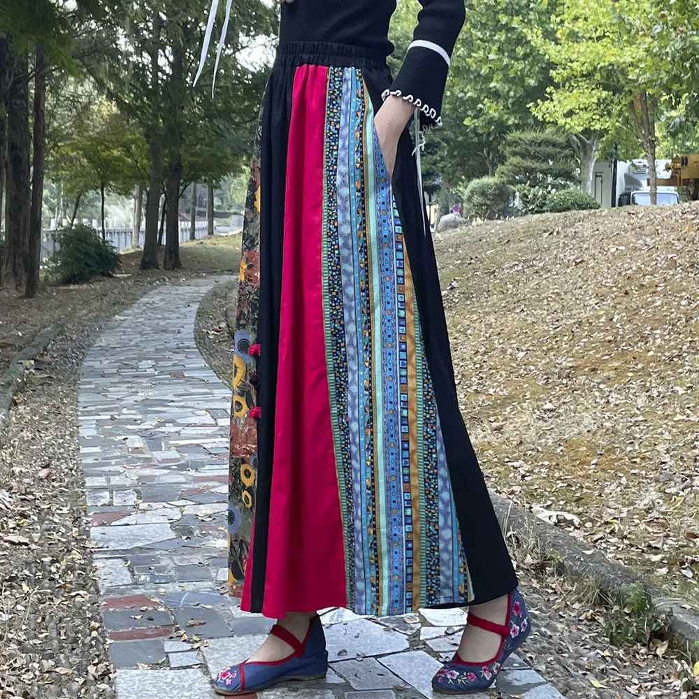 Muslim Summer Skirts for Women 2024 Vintage Large Hem Skirt Print Arab Saudi Female Casual A Line Ramadan Islam Morocco Dubai