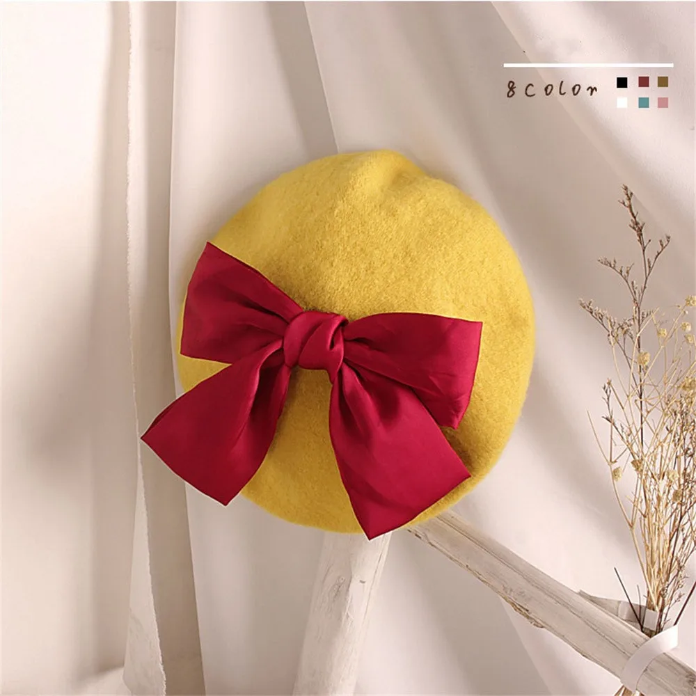 Big Bow Children Beret Autumn and Winter Models Boys and Girls Baby Painter Hat Fashion Hat