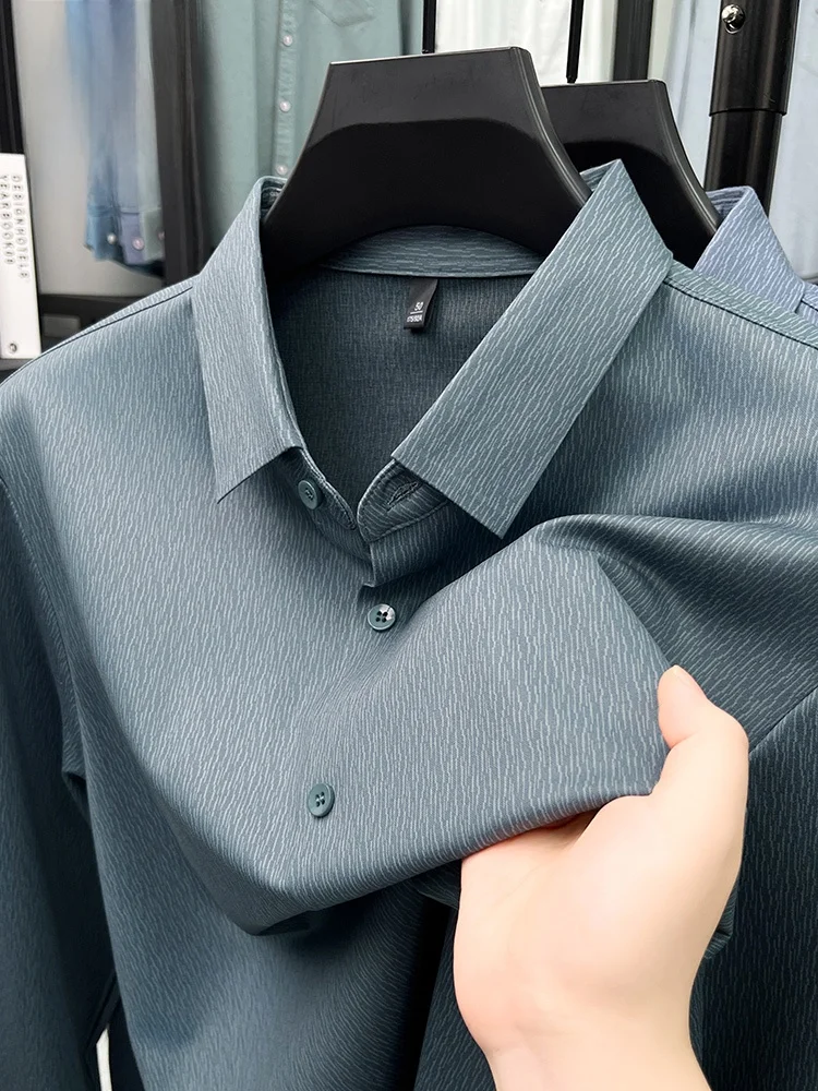 

Lnd High-End Men's Long Sve irt Spring Autumn New Sle Comfortable Skin-friendly Soft Wool Collar Men's irt
