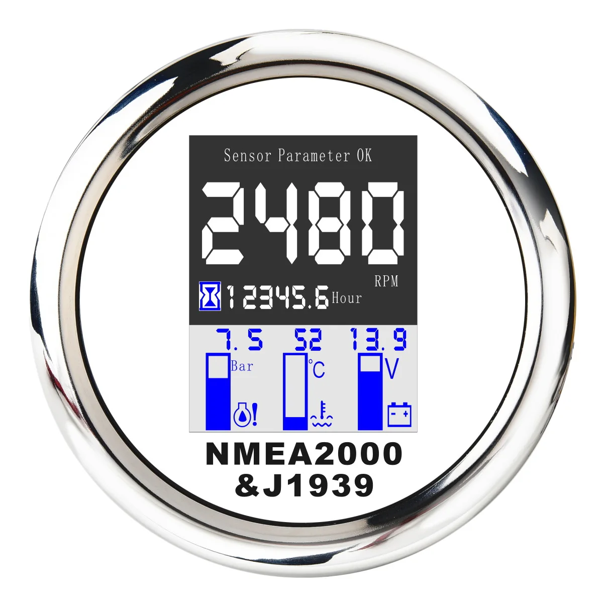 

Многофункциональный цифровой тахометр NMEA 2000, 85 мм, 4 в 1, измеритель температуры воды и давления масла, вольтметр с сигнализацией, белый