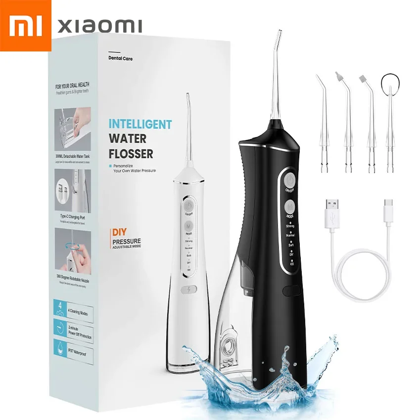 xiaomi-irrigateur-chev-detartreur-de-dents-reglage-a-4-vitesses-jet-d'eau-dentaire-portable-nettoyeur-de-dents-etanche-ipx7