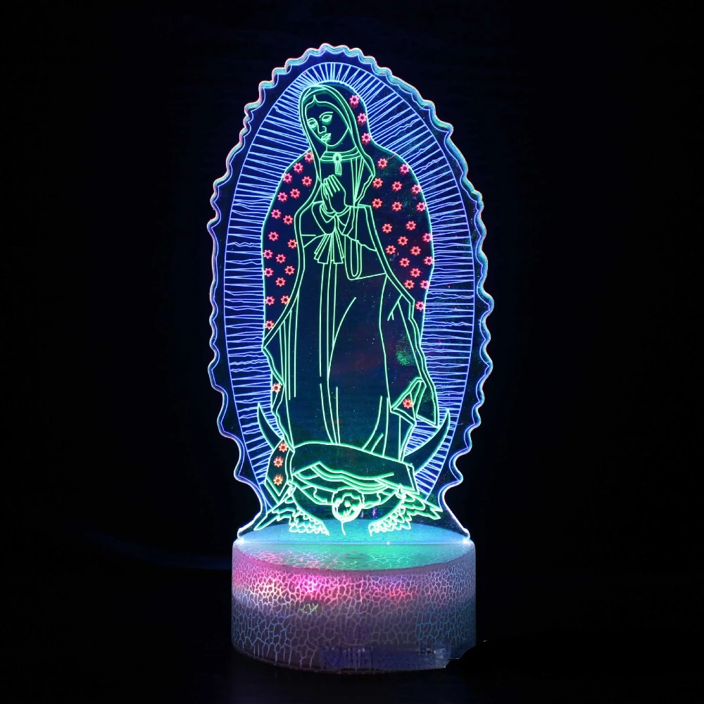 Nighdn Virgin Mary 3D LED Night Light Colorful USB Acrylic Table Lamp Christ Home Room Decor New Year Christmas Gifts for Kids