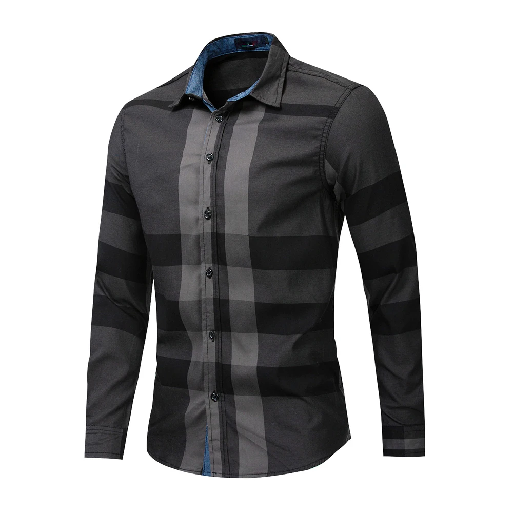Spring Autumn Men's Plaid Shirts Fashion Men Cotton Long Sleeve Button Shirt Coats Mens Lapel Slim Fit Business Shirts Clothing