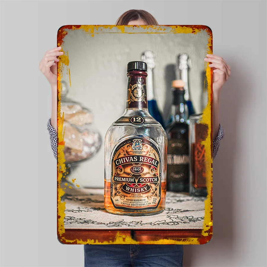 

Chivas Regal 12-летний дизайн бутылки виски премиум-класса, металлическая жестяная вывеска на заказ для домашнего декора бара, коллекционное настенное искусство