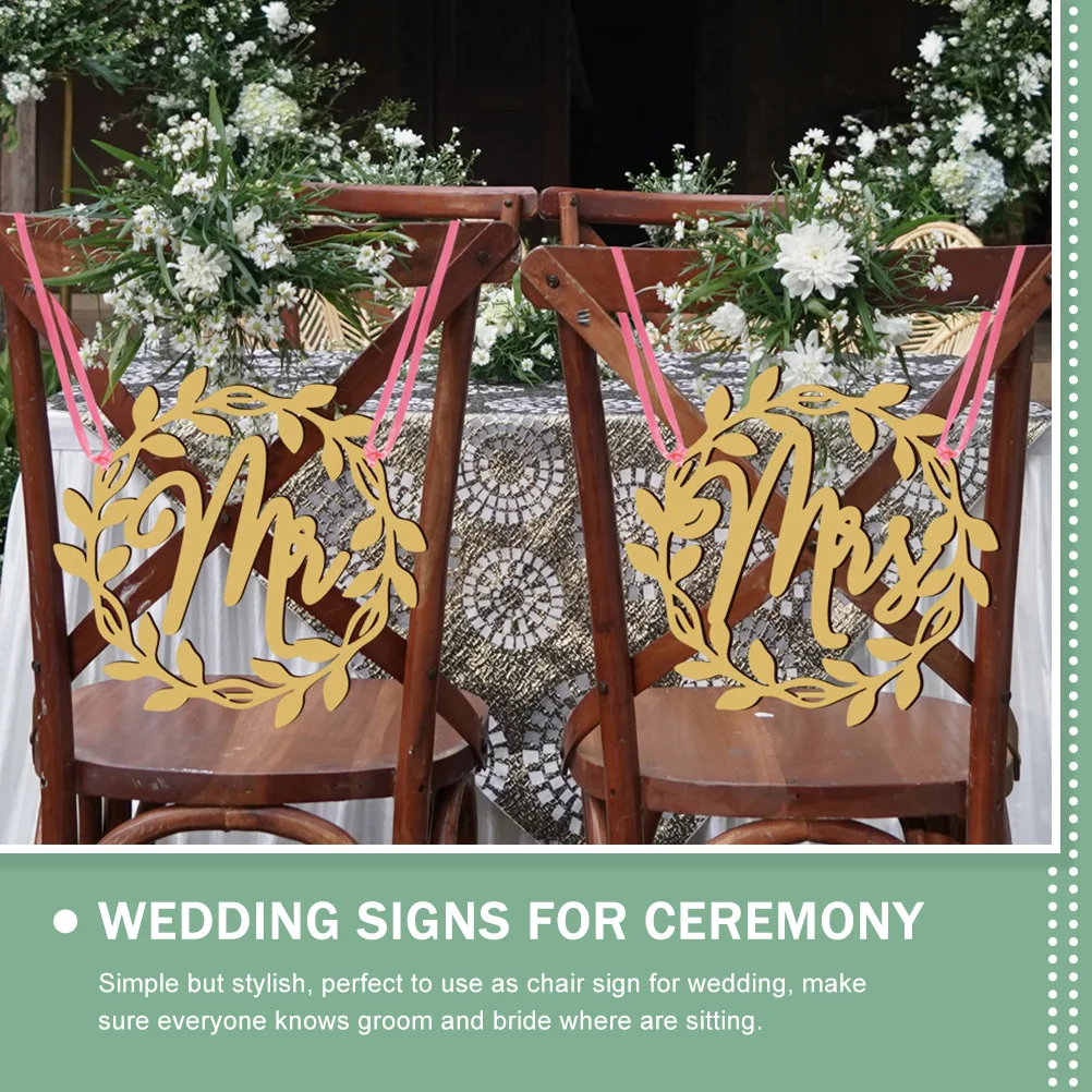 

2 Pcs Rustic Decor Chair Logo Decoration Wedding Sign Decorations Photo Props Decorate Booth Signs Golden Wood Miss