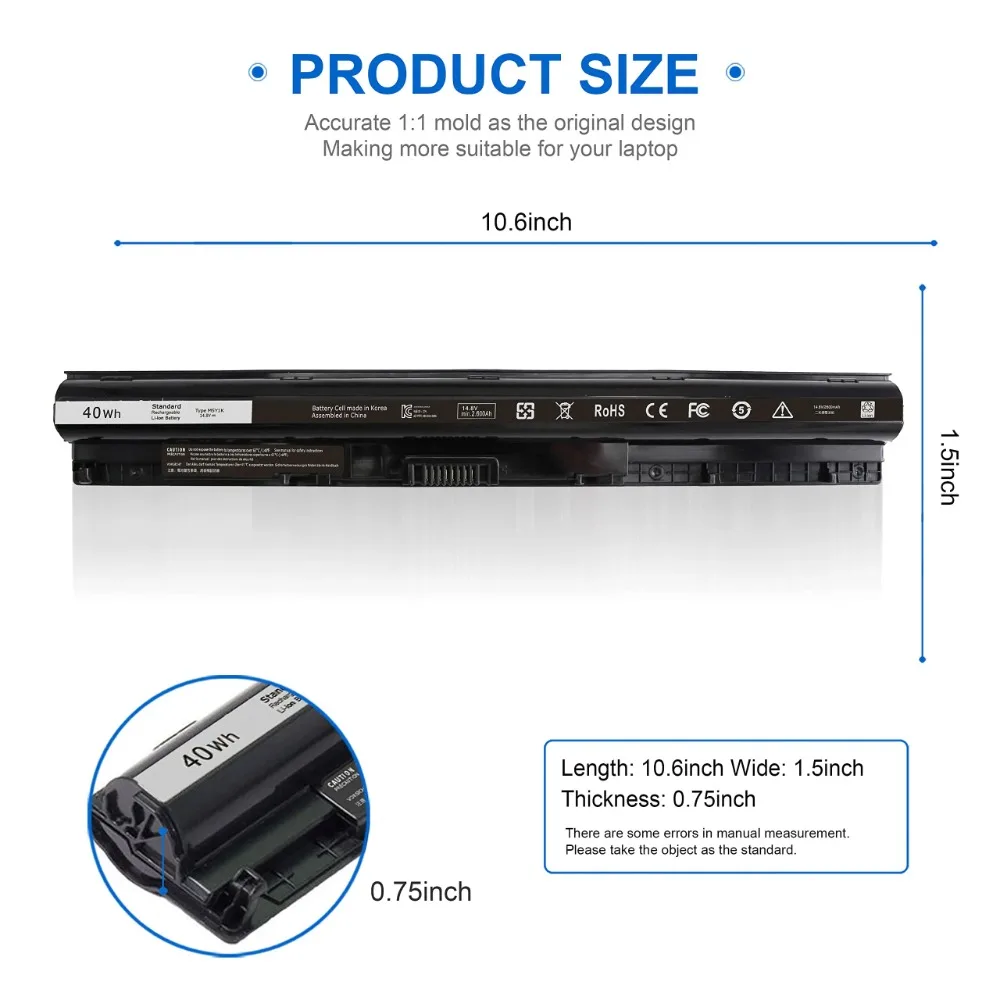 M5Y1K Laptop Battery for Dell Inspiron 14 15 17 5000 3000 Series 3451 3558 3567 5755 5756 5458 GXVJ3 453-BBBQ HD4J0 14.8V 40WH