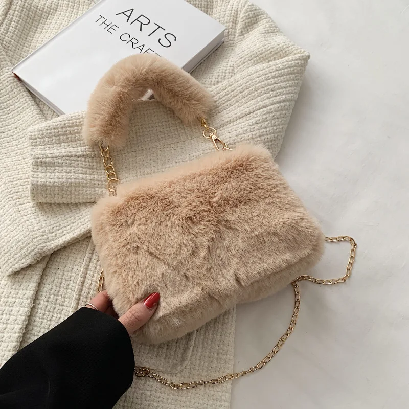 Simple Soft Plush Handbag For Woman New Small Chain Crossbody Bag Fashion Small Square Bag Single Autumn And Winter Shoulder Bag