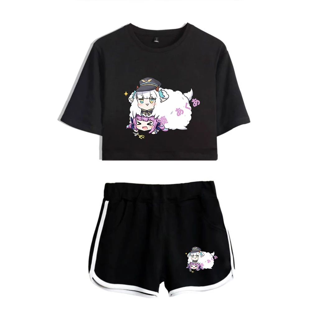 Youthful S2K HOLOLIVE VTuber minato aqua Print Two Piece Set Women Sexy Shorts+lovely T-shirt Cute Dew navel Sport Girl suits