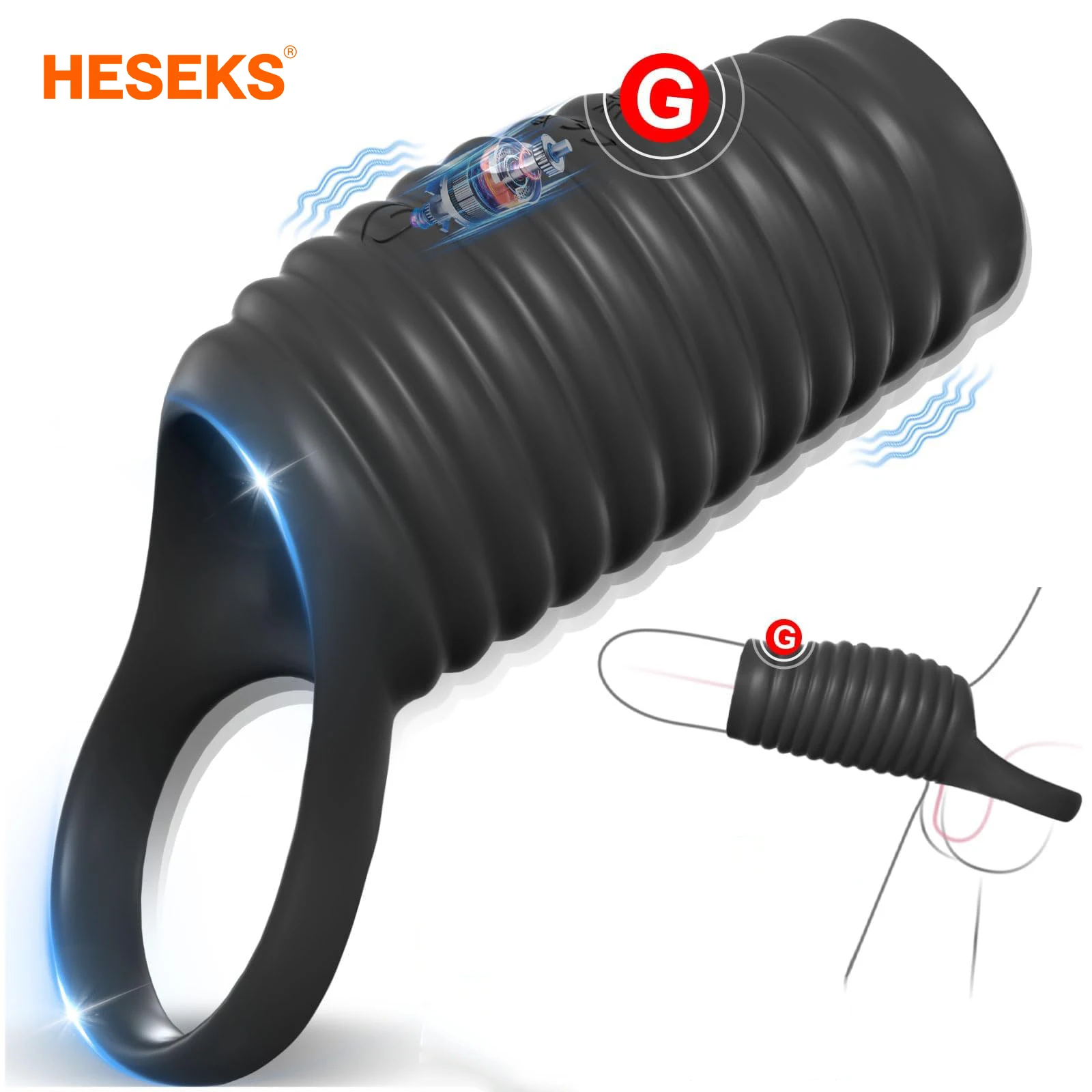 HESEKS Vibrierender Penisring Cock Sleeve Penis Vibrator Extender Vergrößern Cock Cage Verzögerung Ejakulation Erektion Sexspielzeug für Männer 18