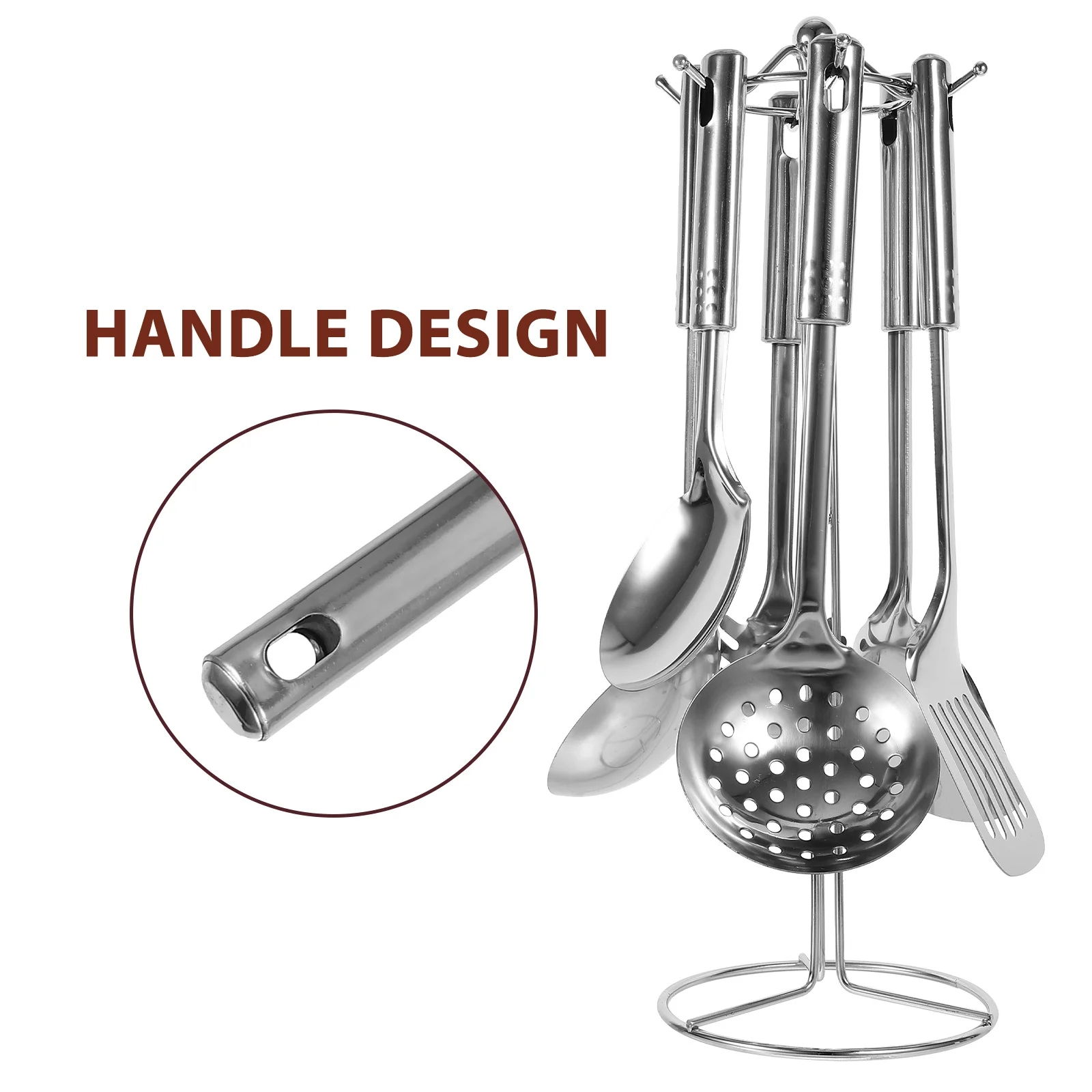 

6pcs Stainless Steel Kitchen Utensil Set Cooking Tools Comfort Handle For Home Hotel Restaurant Use With Storage Stand