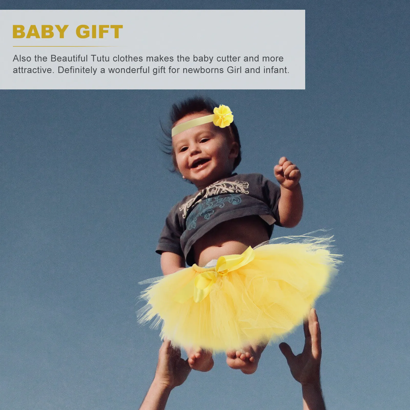 Infant Tutu Skirt Yellow Bow-Knot Tulle Dress Outfit with Matching Headband for Newborn Photography Soft Elastic Breathable