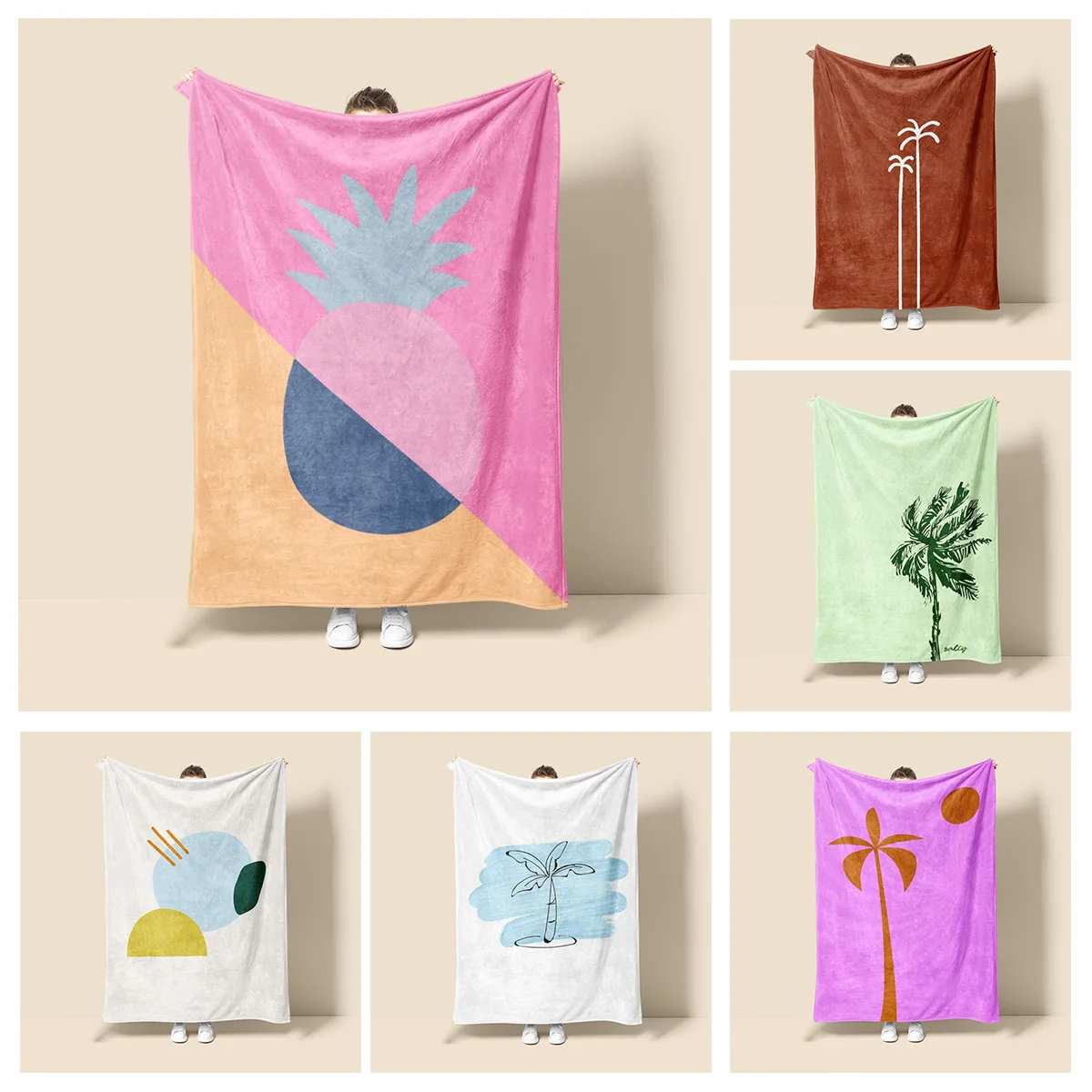 Morandi Color Blanket Abstract Botanical Graffiti Design Scandinavian Minimalist Sofa Blanket Cafe Home Dual Purpose