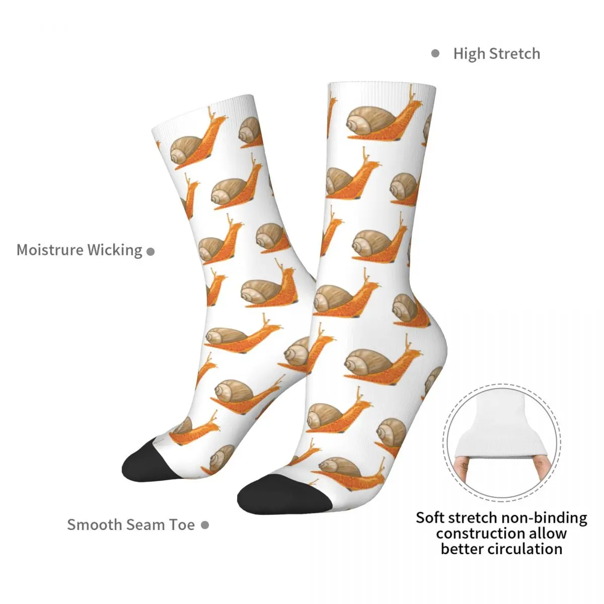 Snail - Orange Socks Harajuku Super Soft Stockings All Season Long Socks Accessories for Man's Woman's Birthday Present