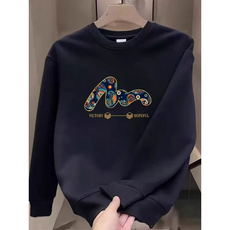 Novo estampado versátil outono e inverno veludo manga comprida camisetas e moletons masculinos