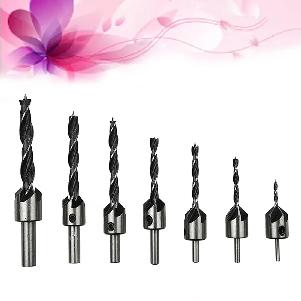 

7pcs High-speed Steel Three-point Countersink Chamfer Tool Deburring Tool Set with Wrench for Drilling