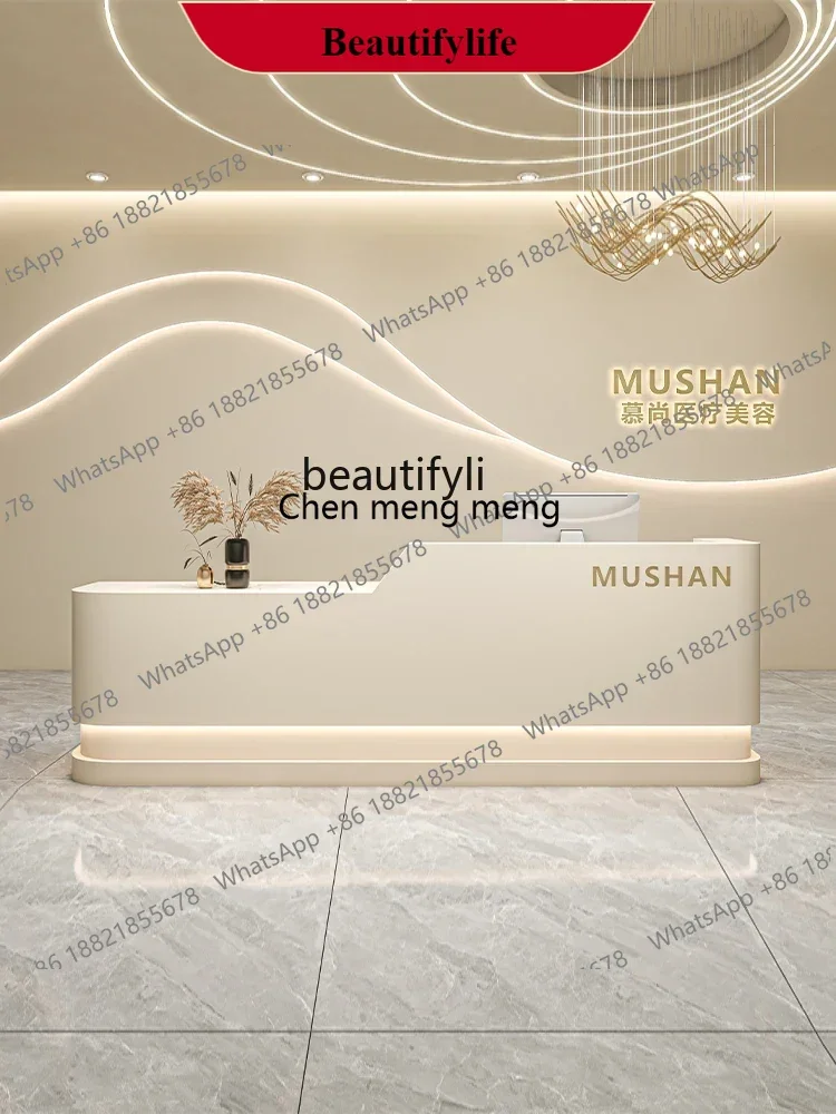 Modern Simple Arc Paint Bar Counter Company Front Desk Stomatological Hospital Reception Desk Beauty Salon Cashier